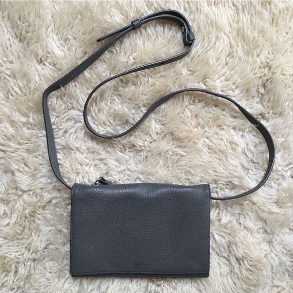 AllSaints Grey Pebble Leather Shoulder Purse - Picture 1 of 14